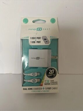 Dual Home Charger (20 Watts) 1 Type-C / 1 USB port w/ 5-Foot Cable included